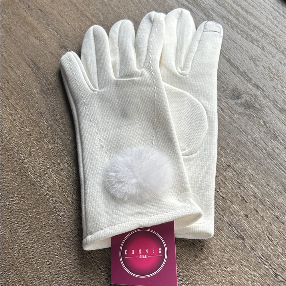 Connex White Gloves with Pom Pom